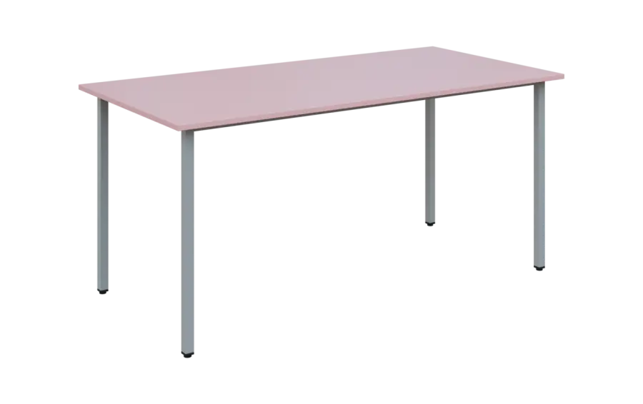 JSB 160N Jídelní stůl 1600 x 800 mm, deska pastelově růžová / podnož stříbrná